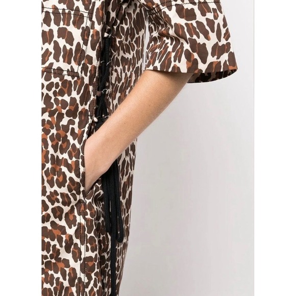 Tory Burch NWT Reva Leopard Shirt Dress Animal Print Pockets Mini Dress Size 6 - Picture 2 of 11